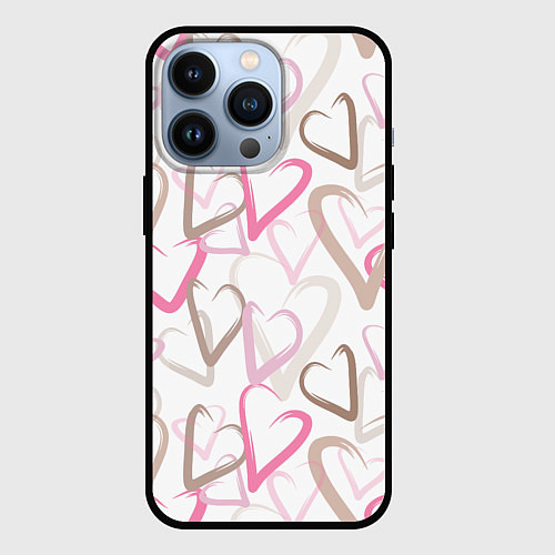 Чехол iPhone 13 Pro Розовые сердца / 3D-Черный – фото 1