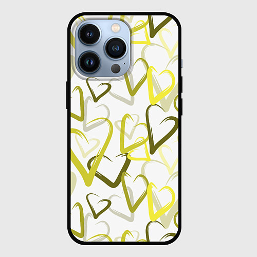 Чехол iPhone 13 Pro Зеленые сердца / 3D-Черный – фото 1