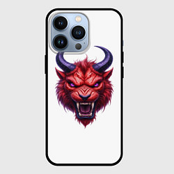 Чехол для iPhone 13 Pro Голова злого красного существа с фиолетовыми глаза, цвет: 3D-черный
