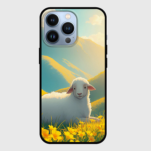 Чехол iPhone 13 Pro Овечка в цветочной долине / 3D-Черный – фото 1