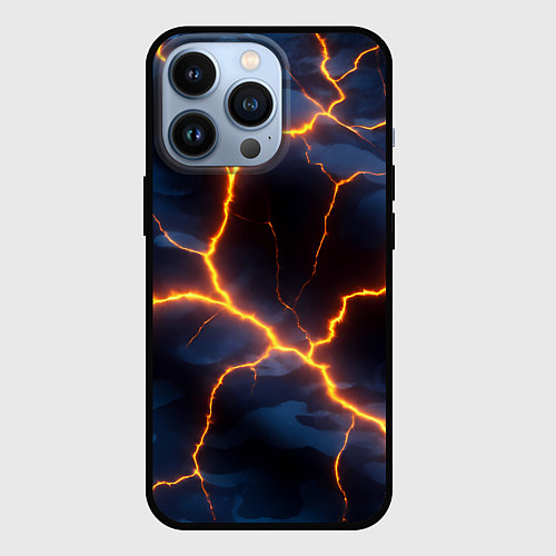 Чехол iPhone 13 Pro Молния на камуфляжной текстуре / 3D-Черный – фото 1