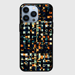 Чехол iPhone 13 Pro Тёмный синий с оранжевым кубики абстракция