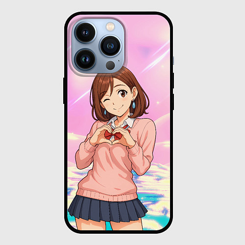 Чехол iPhone 13 Pro Сиратори Айра делает сердечко руками - Дандадан / 3D-Черный – фото 1