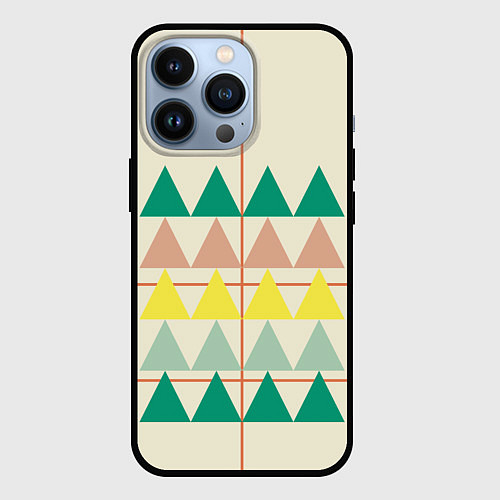 Чехол iPhone 13 Pro Абстрактный лес - треугольники на светлом / 3D-Черный – фото 1