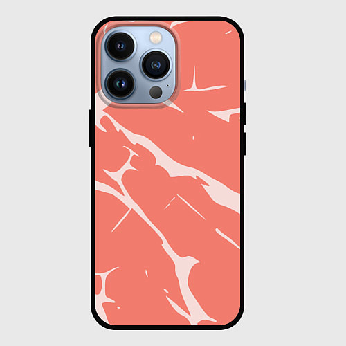 Чехол iPhone 13 Pro Белые разломы на лососевом / 3D-Черный – фото 1