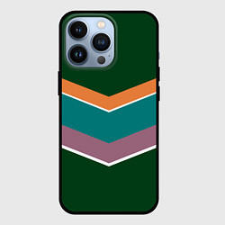 Чехол для iPhone 13 Pro Тёмный зелёный с полосами, цвет: 3D-черный