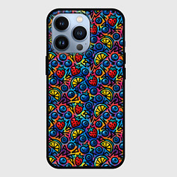 Чехол для iPhone 13 Pro Тропические ягоды и фрукты паттерн, цвет: 3D-черный