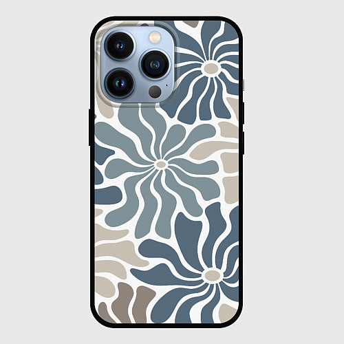 Чехол iPhone 13 Pro Цветы blue and beige pattern / 3D-Черный – фото 1