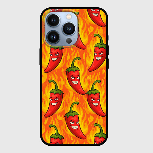 Чехол iPhone 13 Pro Огненный перец паттерн / 3D-Черный – фото 1