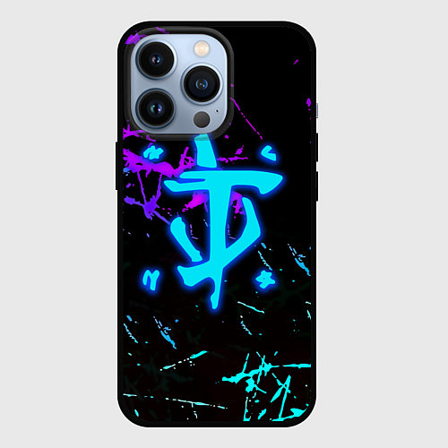Чехол iPhone 13 Pro Doom неоновые штрихи / 3D-Черный – фото 1