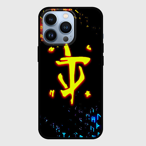 Чехол iPhone 13 Pro Doom огненные символы / 3D-Черный – фото 1