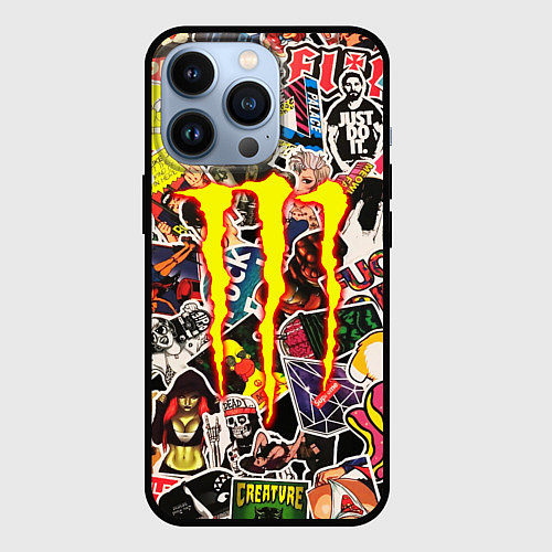 Чехол iPhone 13 Pro Monster energy stikers logo / 3D-Черный – фото 1