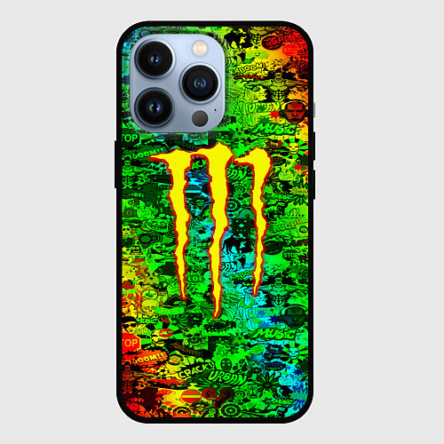 Чехол iPhone 13 Pro Монстер энерджи стикеры / 3D-Черный – фото 1