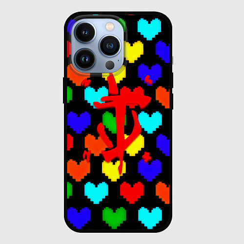 Чехол iPhone 13 Pro Doom love pixel pattern / 3D-Черный – фото 1