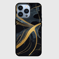 Чехол для iPhone 13 Pro Мраморный узор с золотыми полосками, цвет: 3D-черный