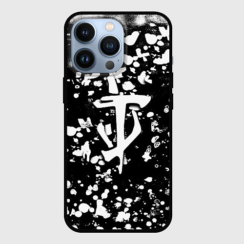 Чехол iPhone 13 Pro Дум белые брызги красок / 3D-Черный – фото 1