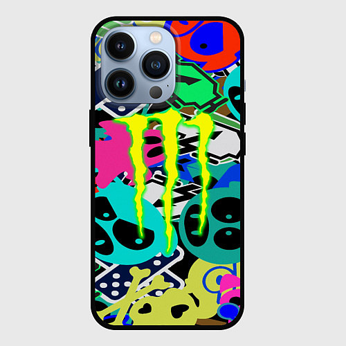 Чехол iPhone 13 Pro Monster energy стикеры / 3D-Черный – фото 1