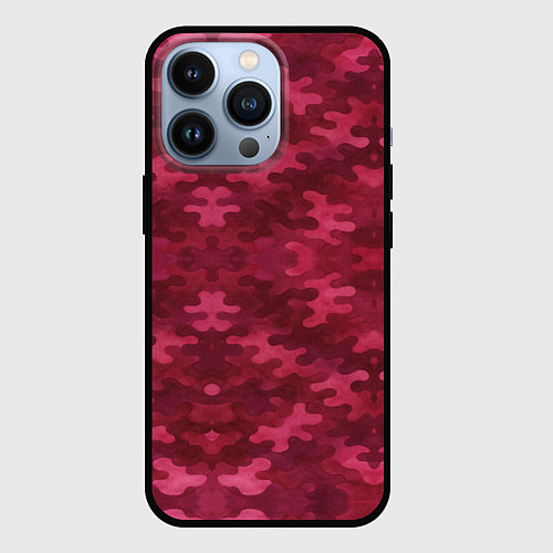 Чехол iPhone 13 Pro Малиновый комуфляж / 3D-Черный – фото 1