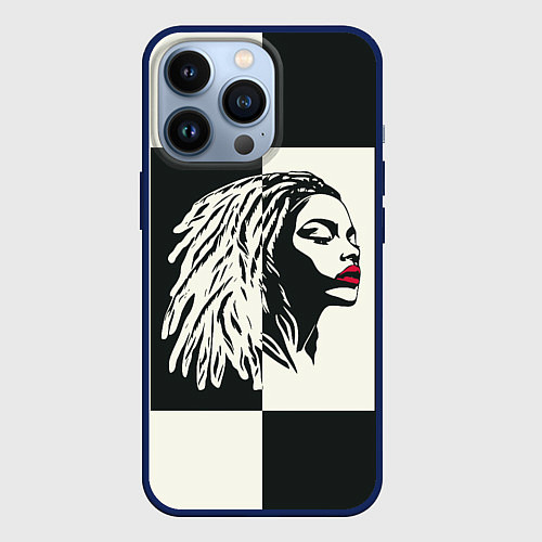 Чехол iPhone 13 Pro Девушка с дредами на темно-зеленом / 3D-Тёмно-синий – фото 1