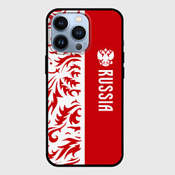 Чехол для iPhone 13 Pro Россия - красная хохлома, цвет: 3D-черный