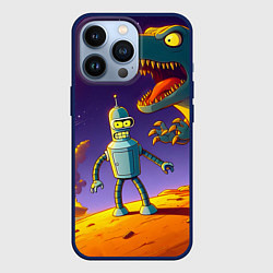 Чехол для iPhone 13 Pro Бендер на сказочной планете динозавров, цвет: 3D-тёмно-синий