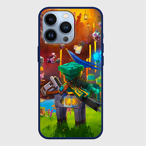 Чехол iPhone 13 Pro Майнкрафт - странник на лошади / 3D-Тёмно-синий – фото 1
