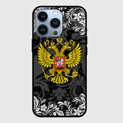 Чехол iPhone 13 Pro Герб РФ / 3D-Черный – фото 1