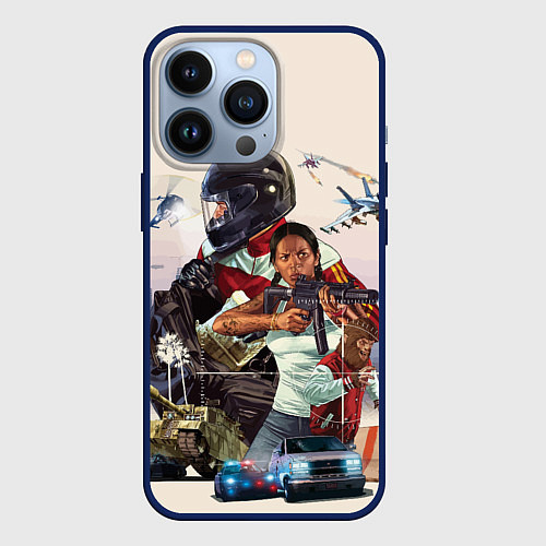 Чехол iPhone 13 Pro GTA Online / 3D-Тёмно-синий – фото 1
