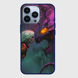 Чехол iPhone 13 Pro Цири и чудовище смотрят друг на друга