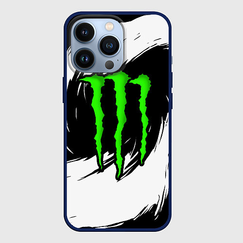 Чехол iPhone 13 Pro Monster energy - белый / 3D-Тёмно-синий – фото 1