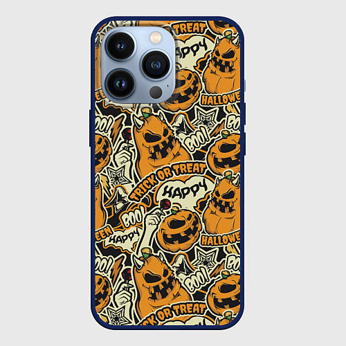 Чехол iPhone 13 Pro Хэллоуин тыквы / 3D-Тёмно-синий – фото 1