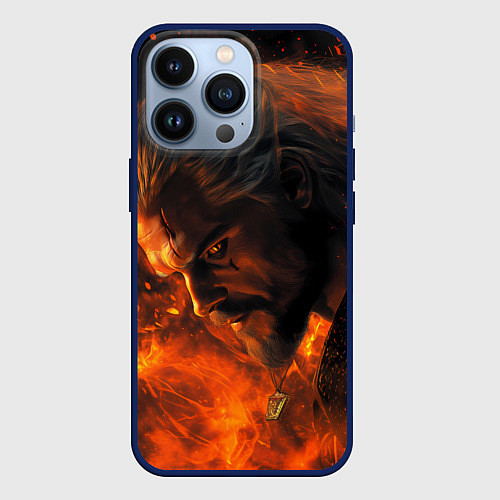 Чехол iPhone 13 Pro Ведьмак в огне / 3D-Тёмно-синий – фото 1