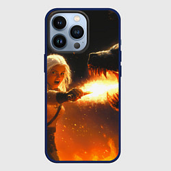 Чехол для iPhone 13 Pro Цири сражается с монстром медведем, цвет: 3D-тёмно-синий