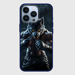 Чехол для iPhone 13 Pro Волк боец в перчатках, цвет: 3D-тёмно-синий