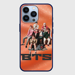 Чехол для iPhone 13 Pro BTS фотка на диване, цвет: 3D-тёмно-синий
