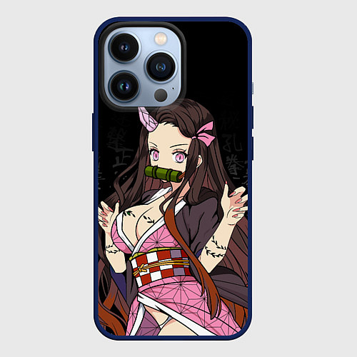 Чехол iPhone 13 Pro Клинок, рассекающий демонов, Незуко Комадо / 3D-Тёмно-синий – фото 1