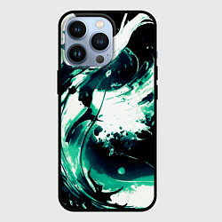 Чехол iPhone 13 Pro Чёрно-зелёный абстракция волна