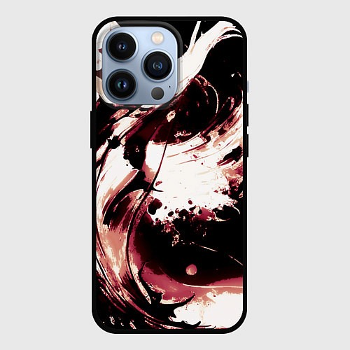Чехол iPhone 13 Pro Чёрно-красный абстракция волна / 3D-Черный – фото 1