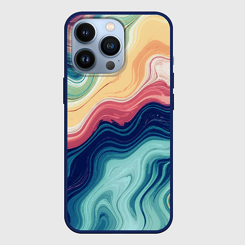 Чехол iPhone 13 Pro Абстрактные волнистые линии синий / 3D-Тёмно-синий – фото 1