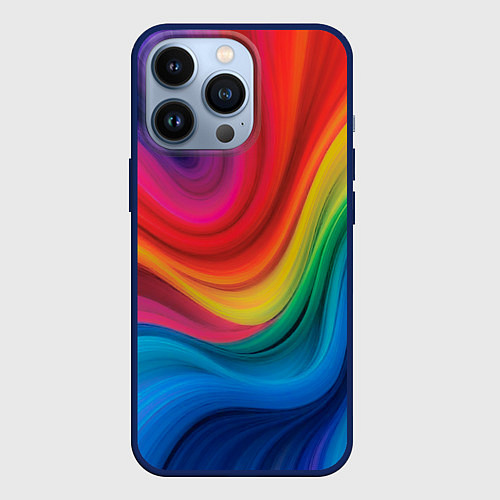 Чехол iPhone 13 Pro Смесь ярких красок волнистыми линиями / 3D-Тёмно-синий – фото 1