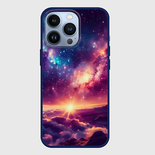 Чехол iPhone 13 Pro Фантастический космос вид с планеты / 3D-Тёмно-синий – фото 1