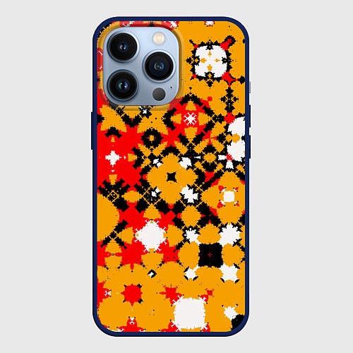 Чехол iPhone 13 Pro Красно-желтая геометрическая абстракция / 3D-Тёмно-синий – фото 1