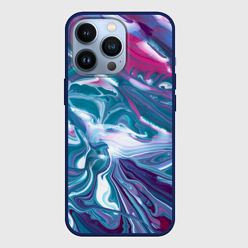 Чехол iPhone 13 Pro Абстракция бело сине красный мрамор / 3D-Тёмно-синий – фото 1