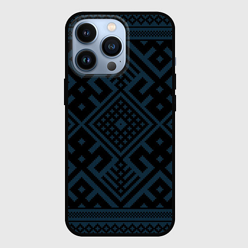 Чехол iPhone 13 Pro Славянские узоры на черном / 3D-Черный – фото 1