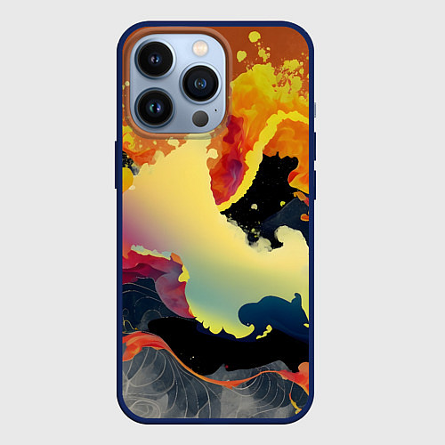 Чехол iPhone 13 Pro Завораживающее пламя / 3D-Тёмно-синий – фото 1