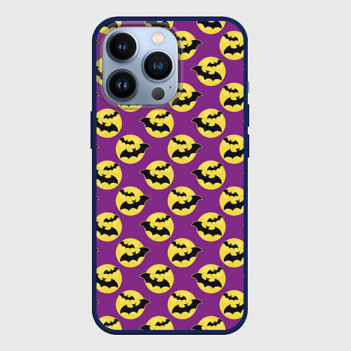 Чехол iPhone 13 Pro Паттерн с летучими мышами / 3D-Тёмно-синий – фото 1