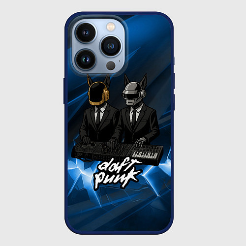 Чехол iPhone 13 Pro Daft Punk - кибер собаки за пультом / 3D-Тёмно-синий – фото 1