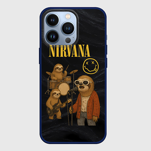 Чехол iPhone 13 Pro Ленивцы группа Nirvana / 3D-Тёмно-синий – фото 1