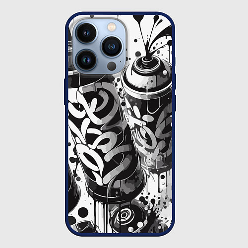 Чехол iPhone 13 Pro Баллончики с краской - граффити / 3D-Тёмно-синий – фото 1