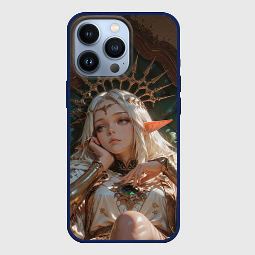 Чехол iPhone 13 Pro Беловолосая королева эльфов на троне / 3D-Тёмно-синий – фото 1